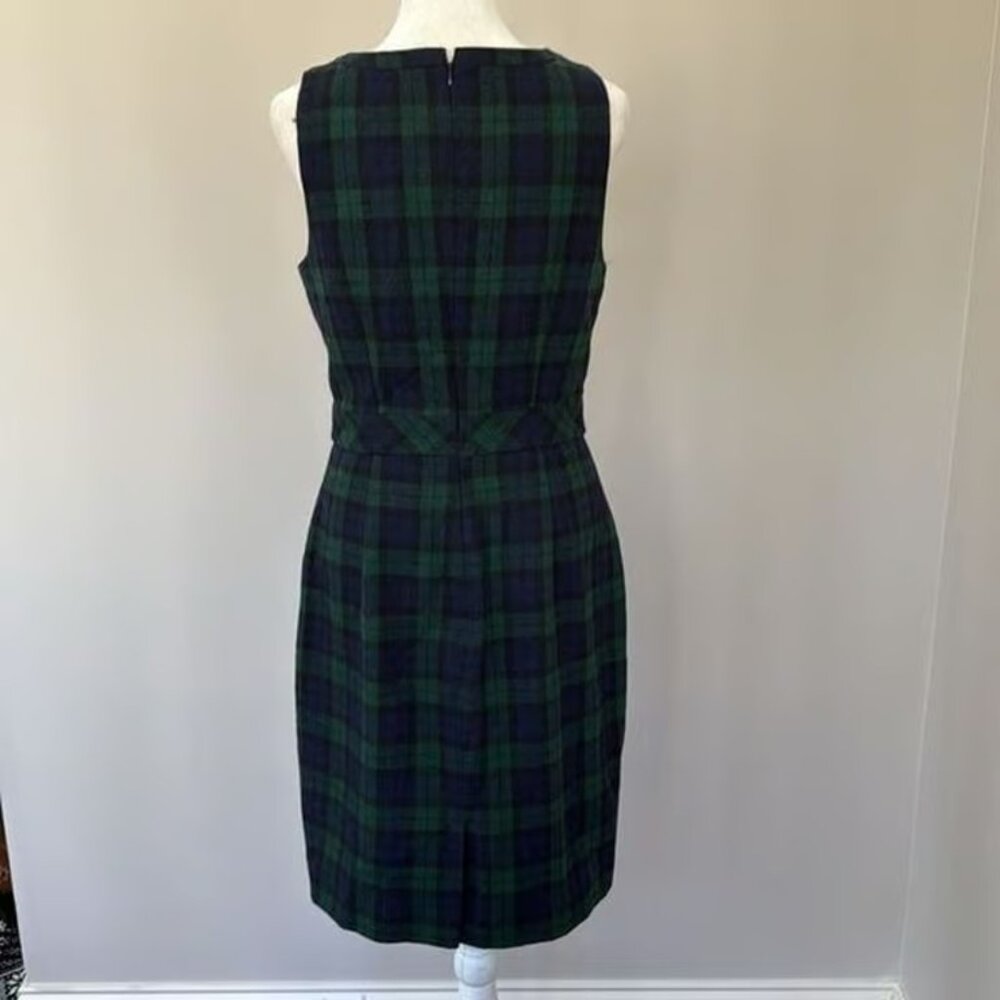 J. Crew Wool Plaid Sleeveless Dress - Green and Black Size 2 - Picture 4 of 4